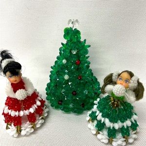 Vintage Doll Red and Green Safety Pin Beaded Christmas Figurine Ornament…